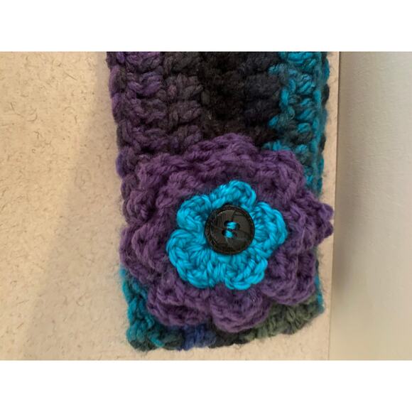 Handknit Yarn Headband with Flower Blue Purple Gray Youth Girls - Picture 4 of 7